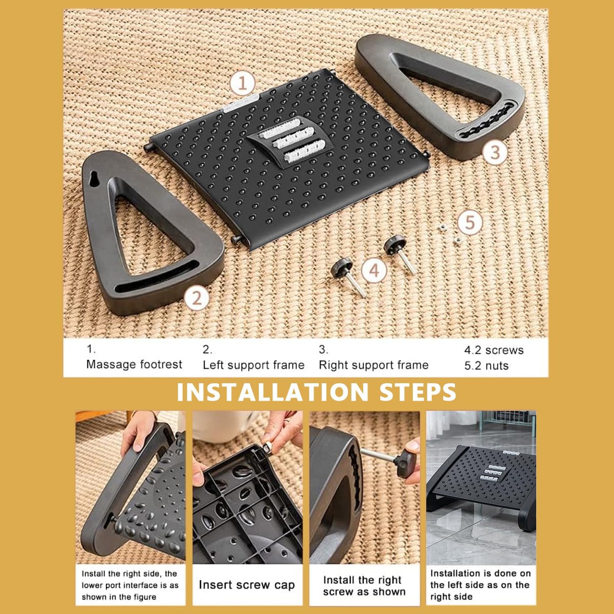HASTHIP Adjustable Height Foot Rest, Foot Rest Under Desk with Massage Texture and Roller, Relieve Stiffness, Numbness, Promote Leg Circulation, Relieve Leg Pressure, Black HASTHIP Adjustable Height Foot Rest, Foot Rest Under Desk with Massage Texture and Roller, Relieve Stiffness, Numbness, Promote Leg Circulation, Relieve Leg Pressure, Black